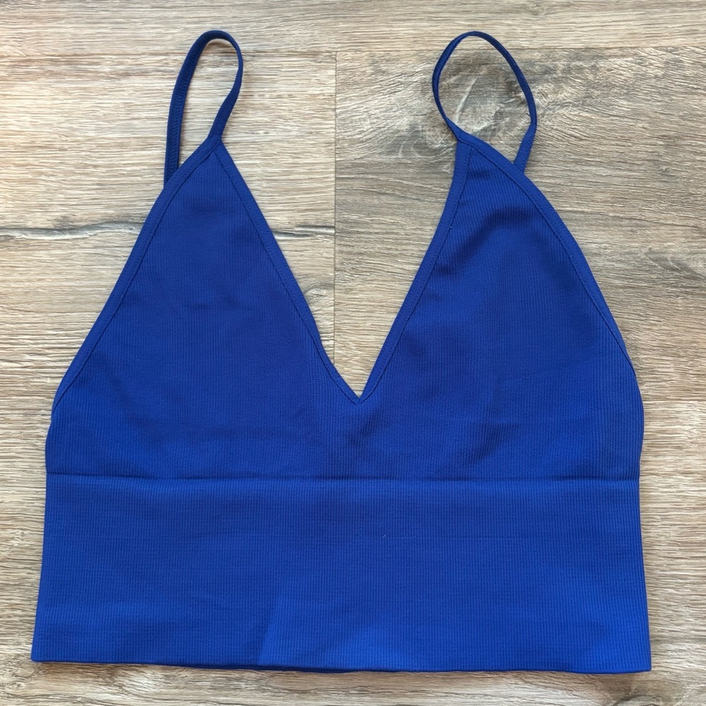 Free People Longline Bralette Vibrant Royal Blue Plunging V-Neckline Medium